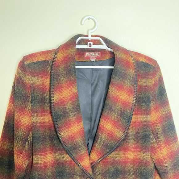Vtg AMERICAN EAGLE Women's Red Buffalo Plaid Wool Western Coat Made In USA Sz L - Picture 2 of 5